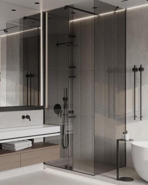 Ванная комната в загородном доме стала цельным арт - объектом, придавая уют своей атмосферностью. 03