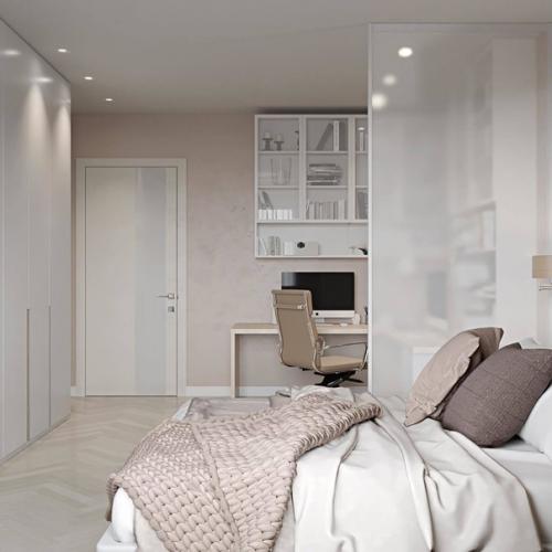 Спальня с рабочим местом.