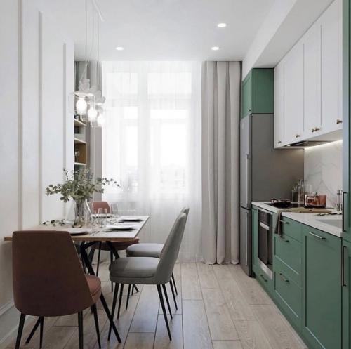 Симпатичный ремонт однушки с красивым акцентом на тёмно-зеленый цвет. 02