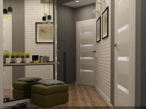 Дизайн квартиры в 50 метров, серый цвет и дерево. 03