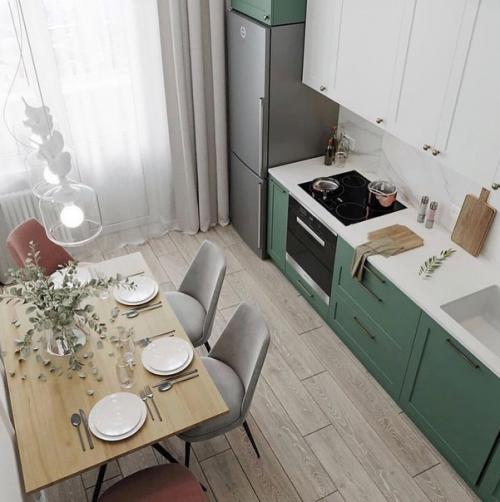 Симпатичный ремонт однушки с красивым акцентом на тёмно-зеленый цвет. 09