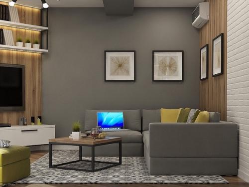 Дизайн квартиры в 50 метров, серый цвет и дерево. 02
