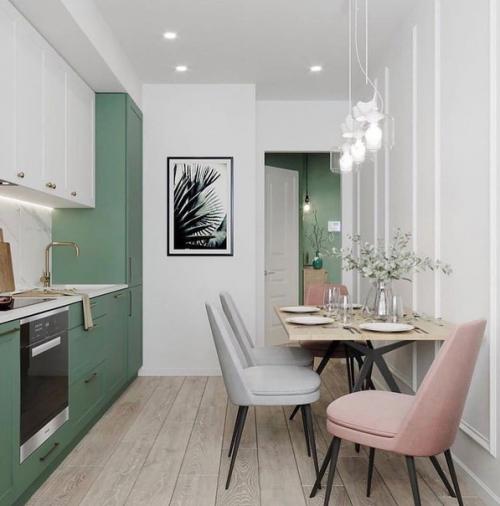 Симпатичный ремонт однушки с красивым акцентом на тёмно-зеленый цвет. 03