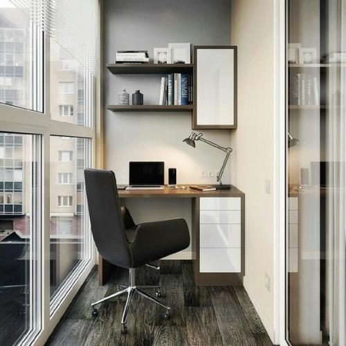 Дизайн - проект спальни с рабочим уголком на лоджии.