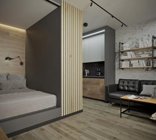 Студия на 30 кв м сделанная под стиль лофт. 02