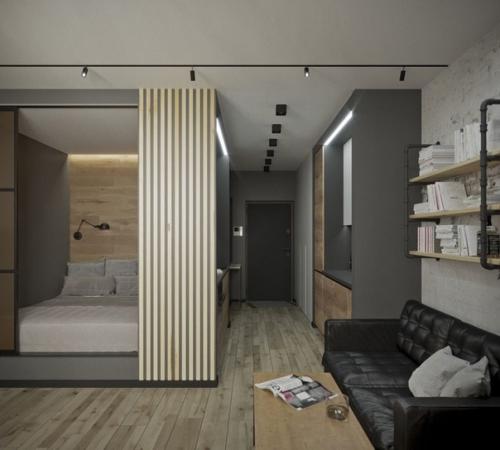 Студия на 30 кв м сделанная под стиль лофт.