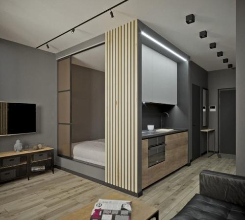 Студия на 30 кв м сделанная под стиль лофт. 01