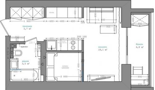 Студия на 30 кв м сделанная под стиль лофт. 09